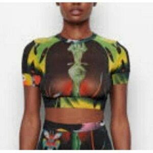 SKIMS Firpal Obsidian print mesh crop top so gorgeous NWT !